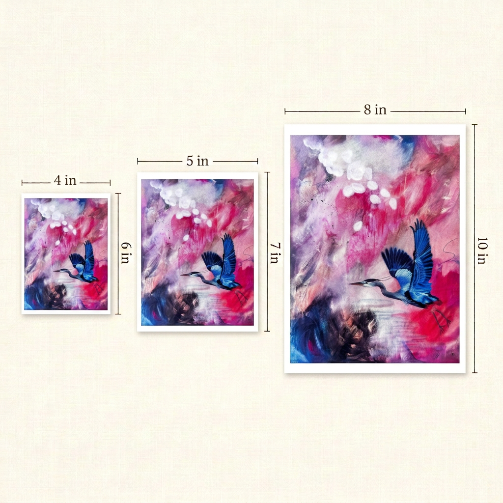 Wild Wisdom Print size guide showing 4 × 6, 5 × 7, and 8 × 10 inches