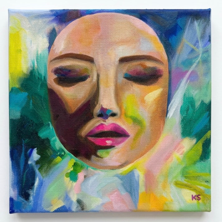 A painting of a portrait in a space themed background