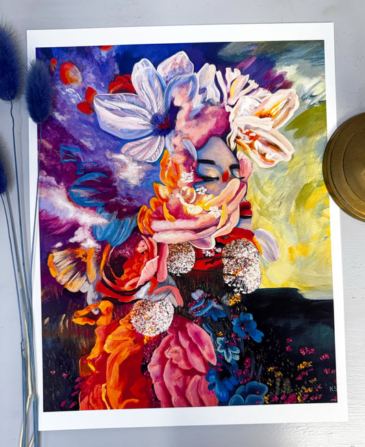 Colorful abstract floral painting on a white background