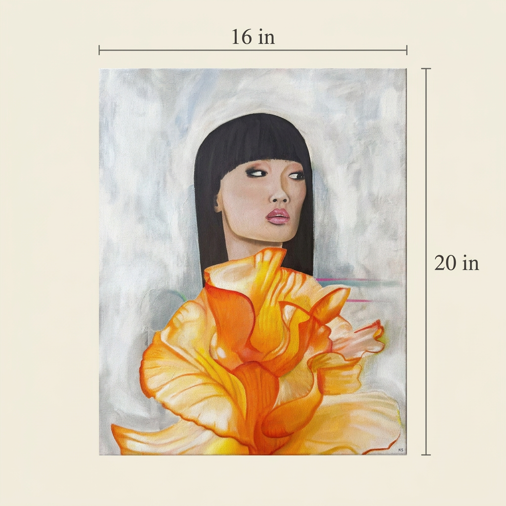 Size guide for It’s Couture, showing the complete portrait painting with dimensions of 16 inches wide by 20 inches high.