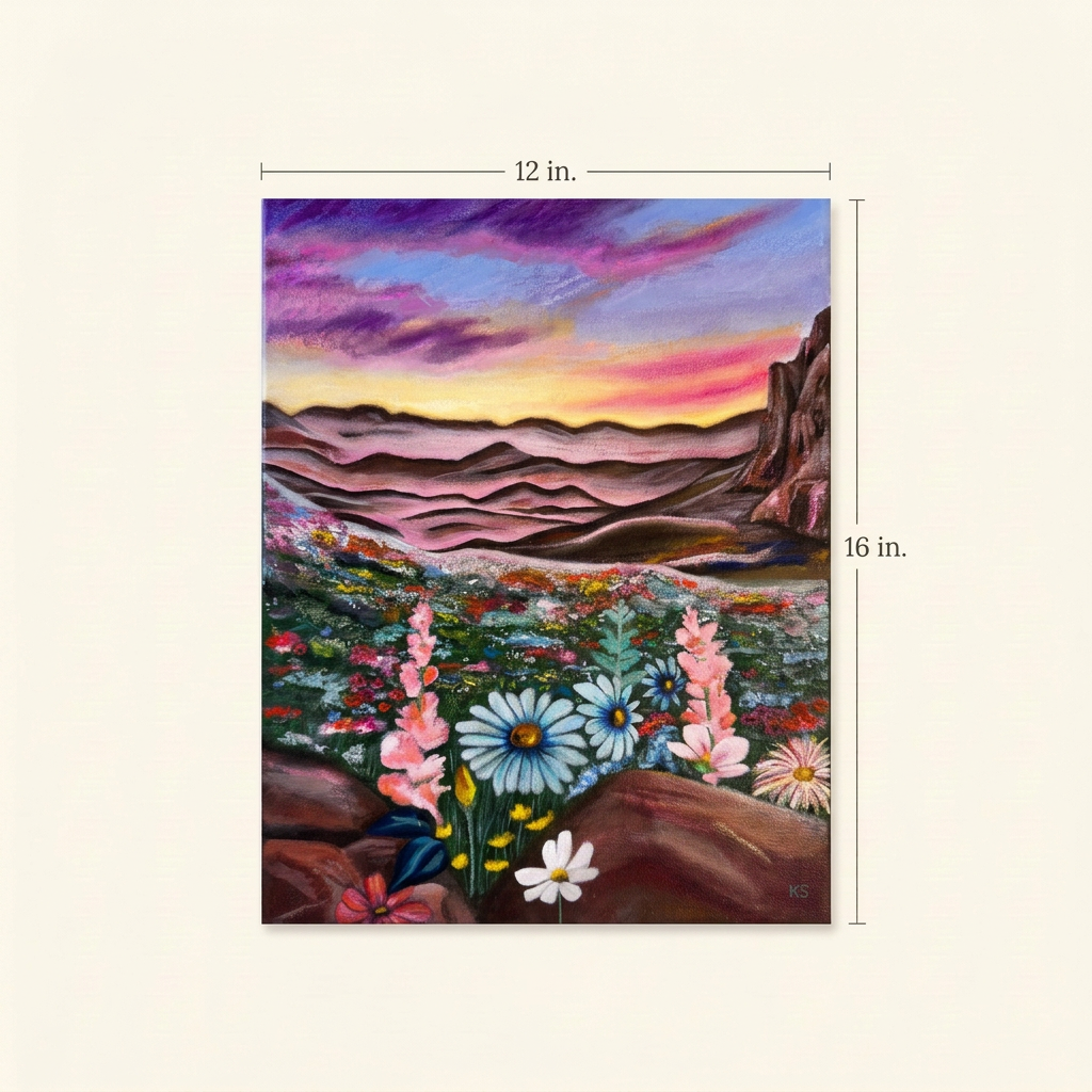 Raw and Radiant painting size guide showing the full canvas, 12 inches wide by 16 inches high.