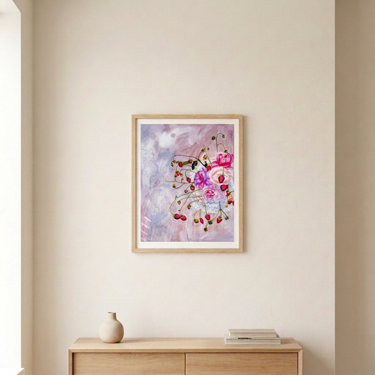 Strawberry Rosé Print framed room mockup